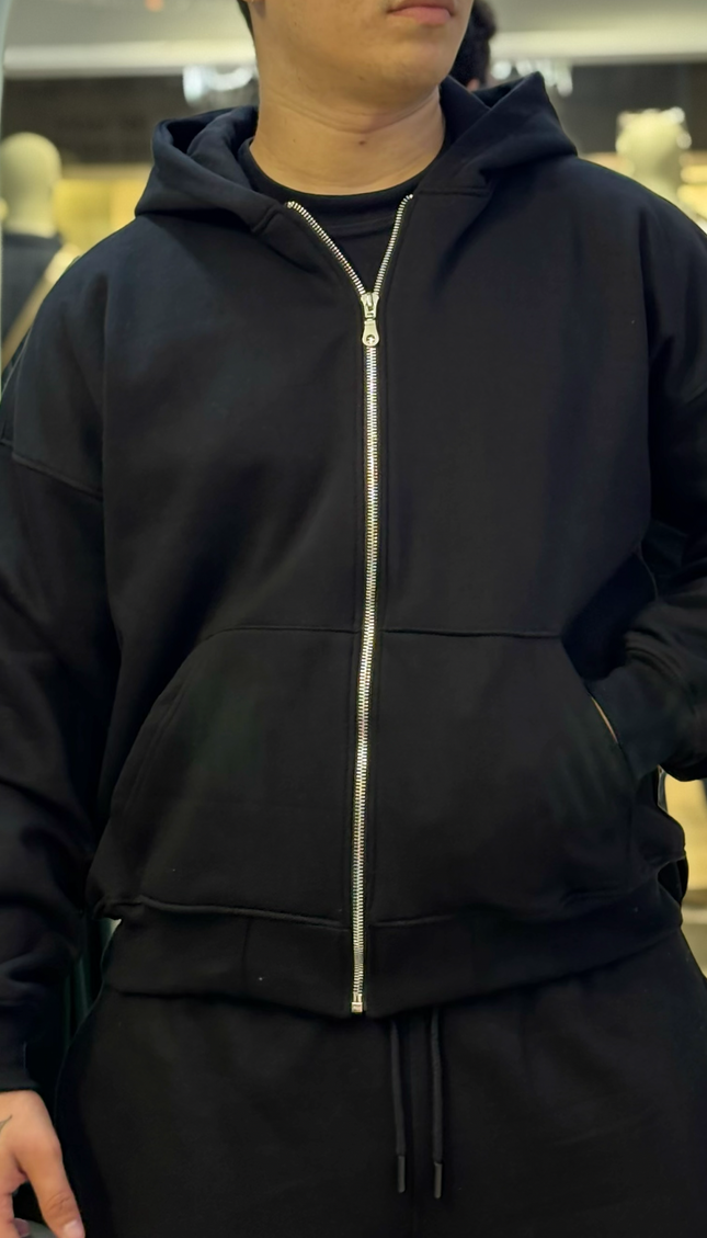 Hoodie Zip Básica Negro
