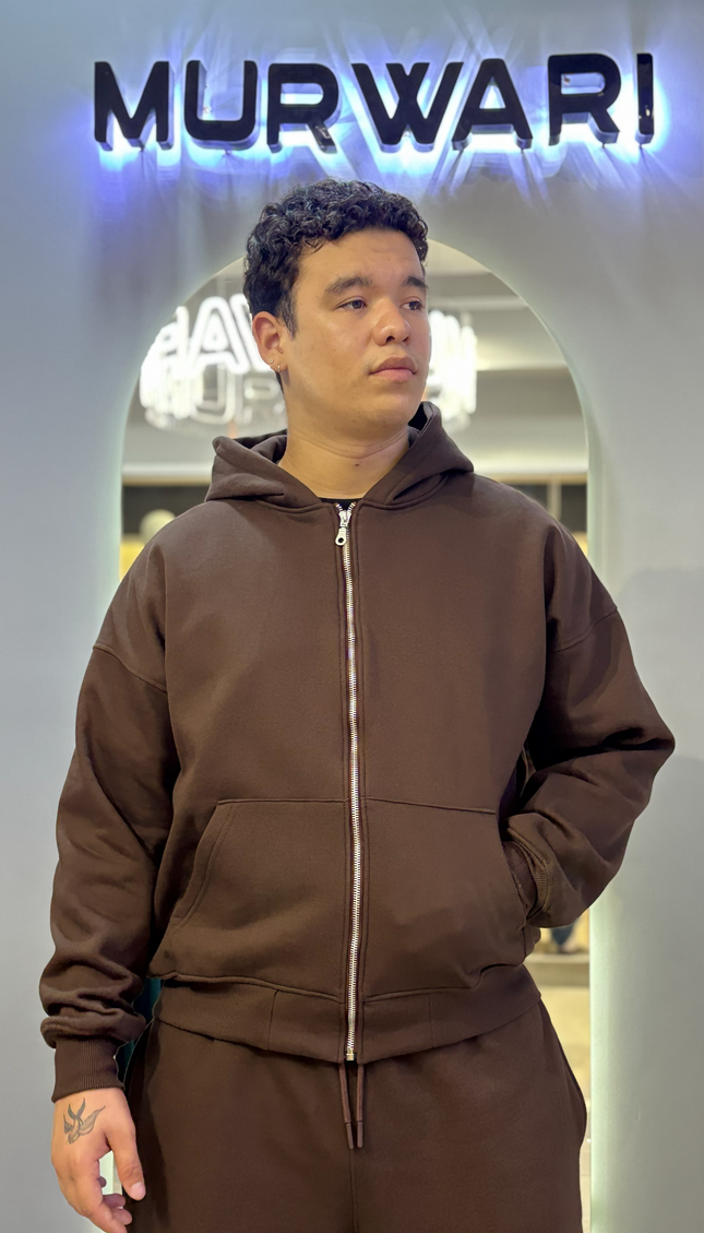 Hoodie Zip Básica Marrón
