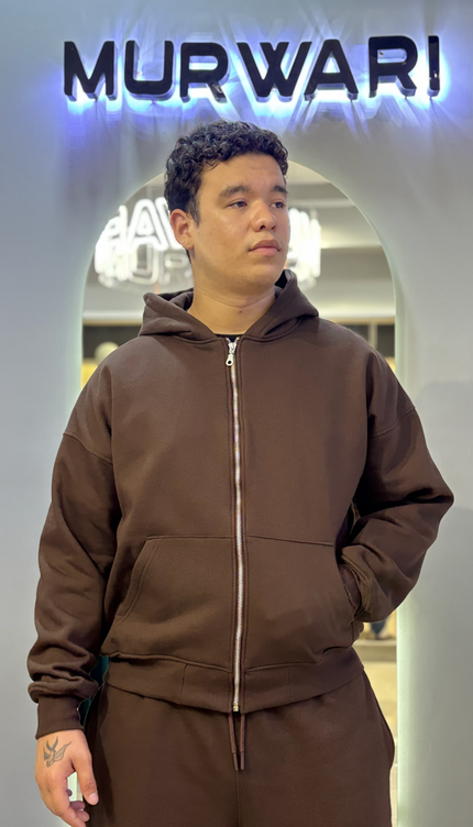 Hoodie Zip Básica Marrón
