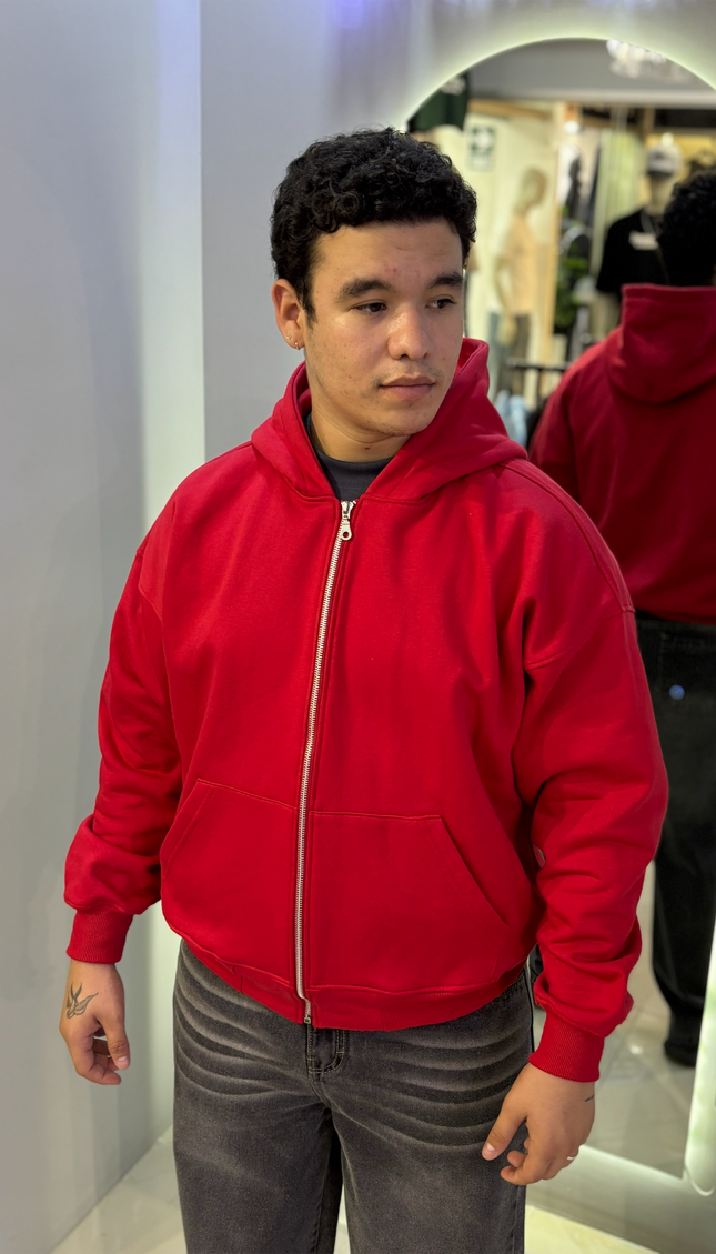 Hoodie Zip Básica Rojo