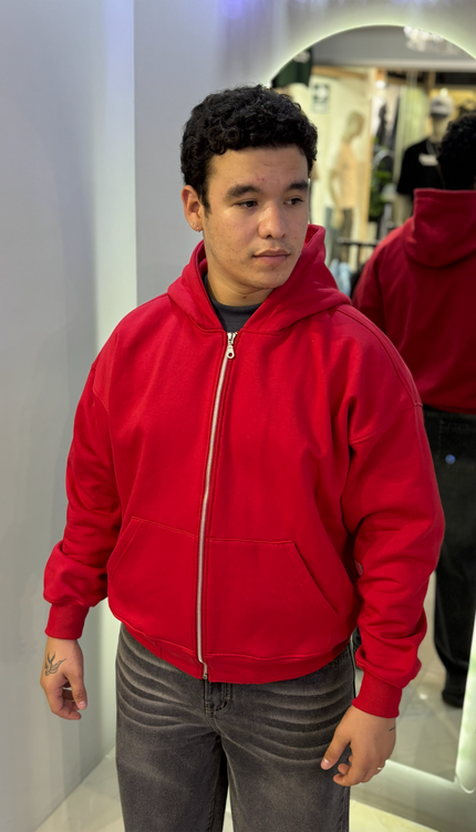 Hoodie Zip Básica Rojo