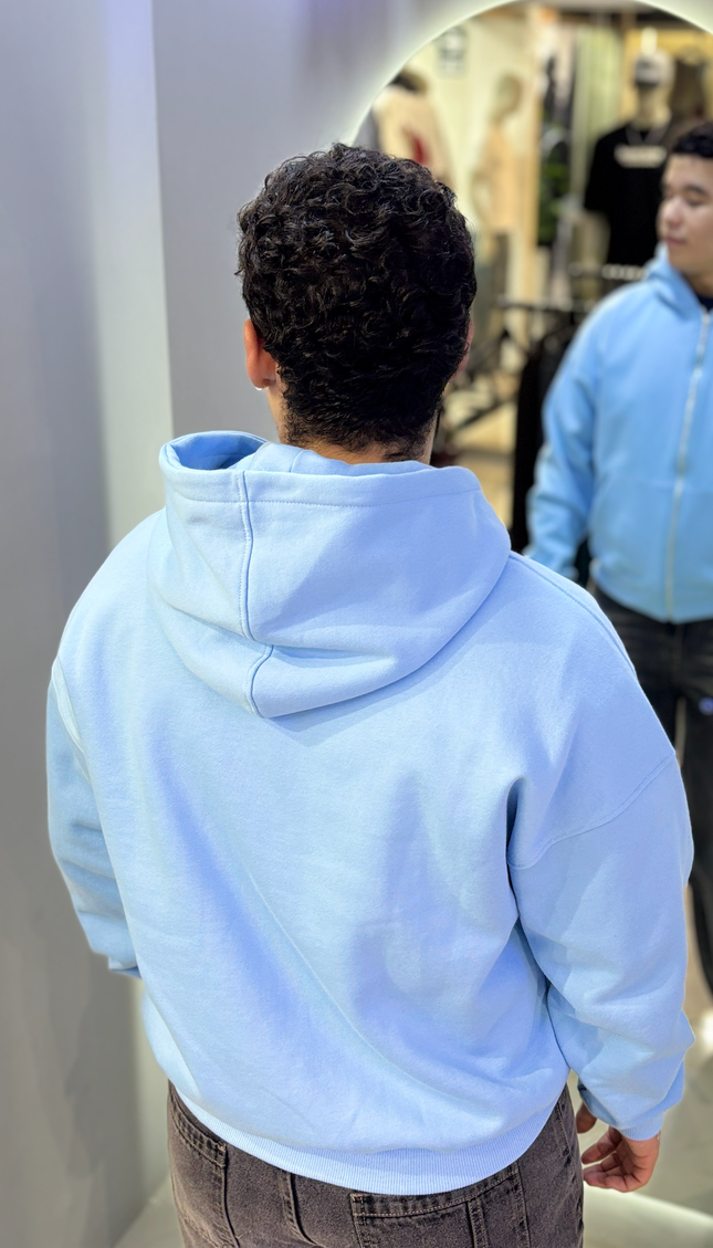 Hoodie Zip Básica Celeste
