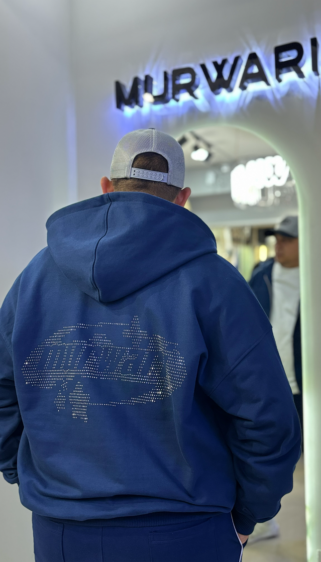 Hoodie Three Thread Pedreria Azul