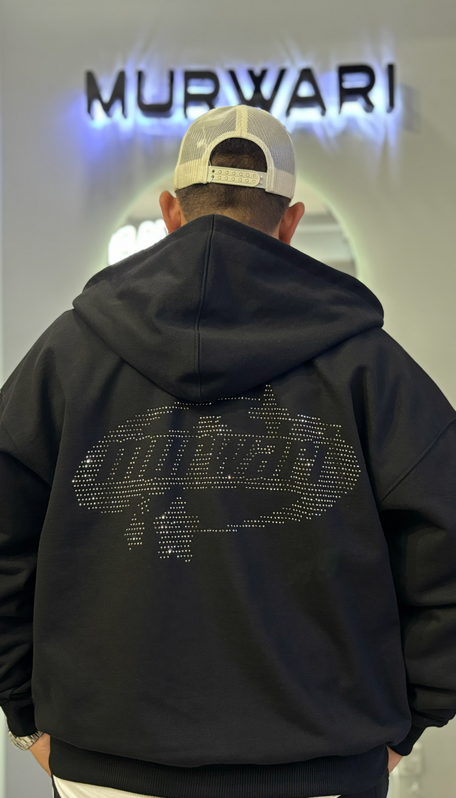 Hoodie Three Thread Pedreria Negro