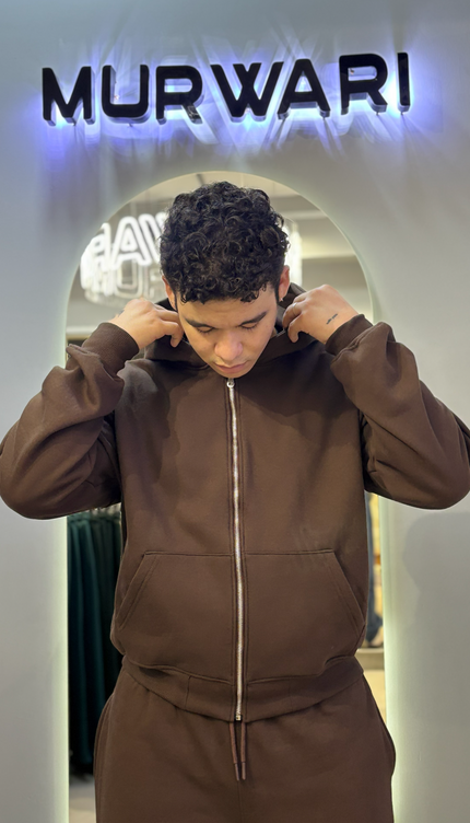 Hoodie Zip Básica Marrón