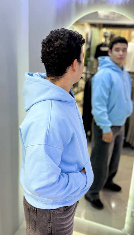 Hoodie Zip Básica Celeste